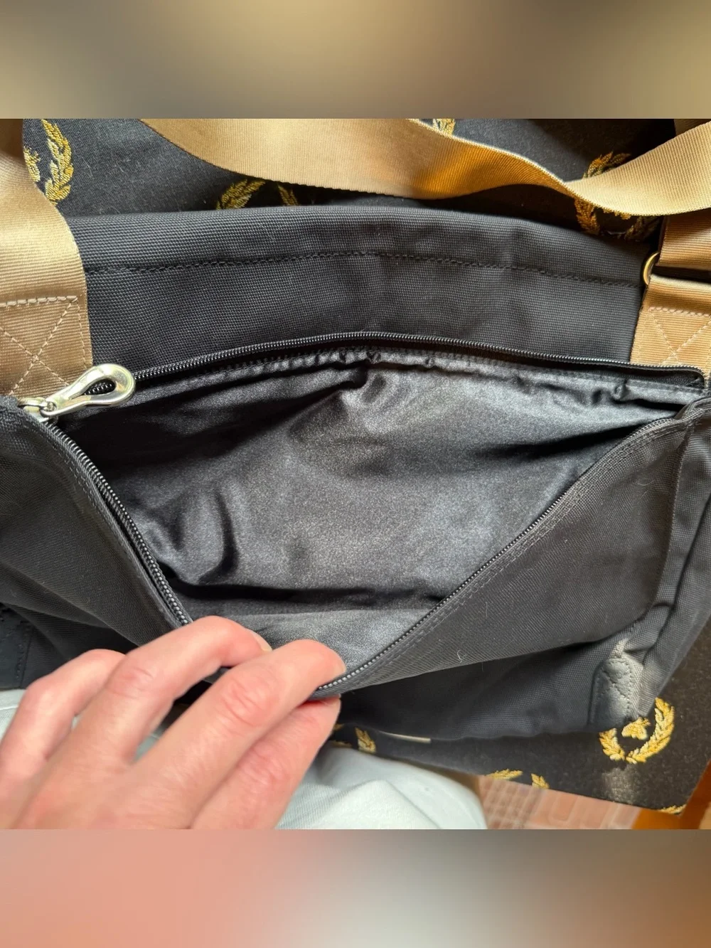 Nike Black Canvas Messenger Bag with Tan Straps